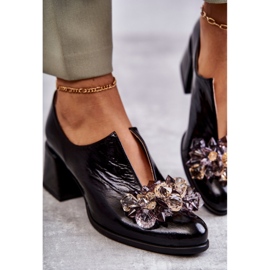 PA2 Sapatos de couro liso com ornamento brilhante preto Delaver 1