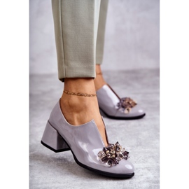 PA2 Sapatos lisos de couro lacado com decoração escura cinza Delaver 2