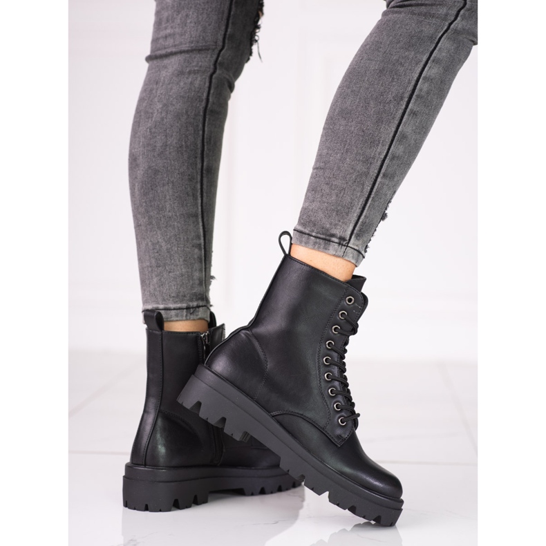 Botas pretas Shelovet com atacadores para mulher preto 2