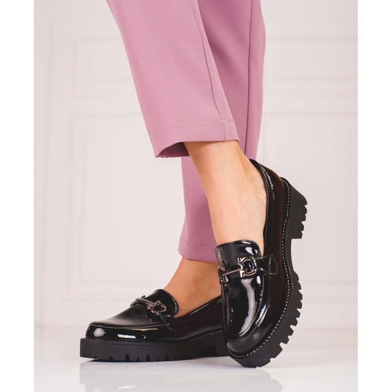 Mocassins femininos com sola grossa Shelovet preto 1