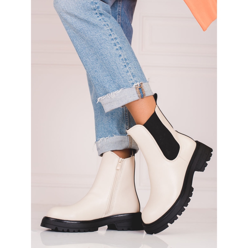 Botas femininas Shelovet Jodhpur bege na plataforma 1