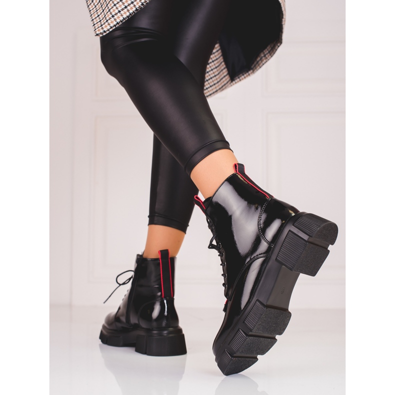Botas Shelovet Laced de Mulher com Lacado Claro preto 1