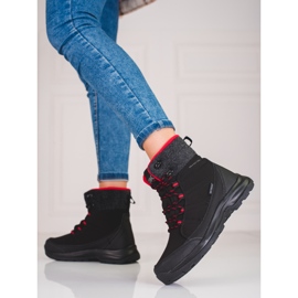 Botas de neve com atacadores DK pretas e vermelhas para mulher preto 1 Botas de neve com atacadores DK pretas e vermelhas para mulher preto 1