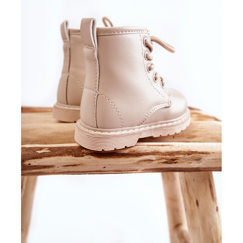 Botas de couro infantil com zíper bege Omua 2