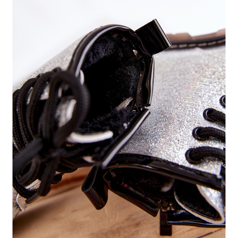 FR1 Botas infantis quentes com goopy prateado lacado com zíper prata 2