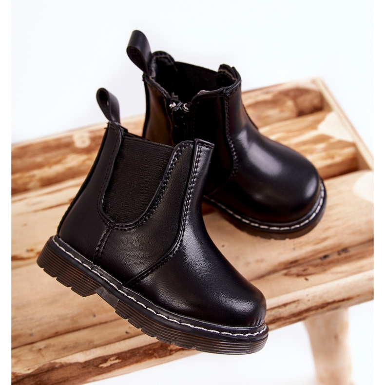 Botas quentes de couro infantil Porky preto 2
