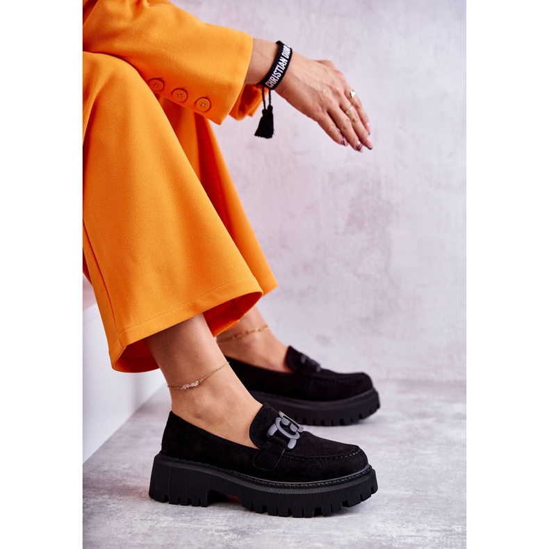 Sapatos femininos de camurça com decoração preta preto 3