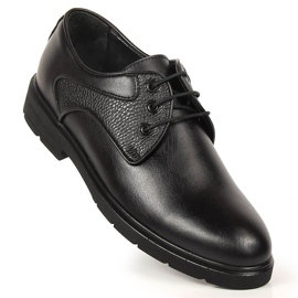 Sapatos de couro preto com cadarço para homens Kingle 1
