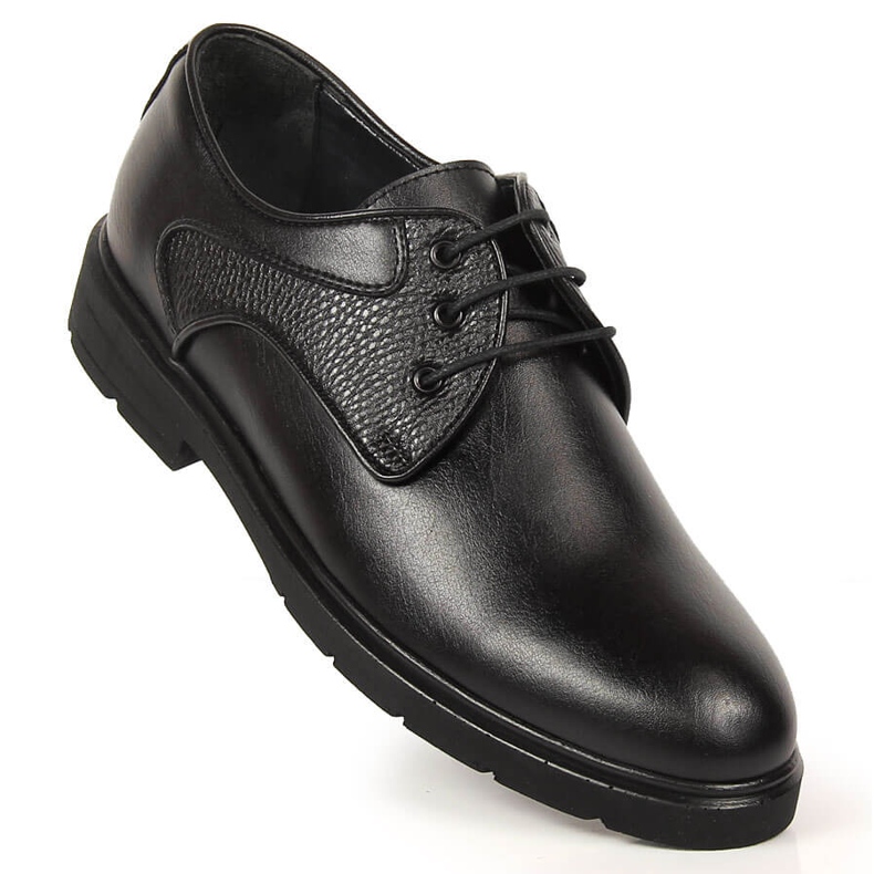 Sapatos de couro preto com cadarço para homens Kingle 1