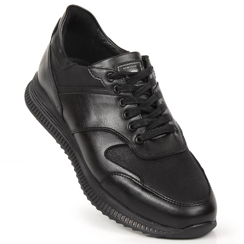 Sapatos casuais masculinos de couro preto Kingle 1
