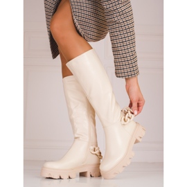 Botas femininas bege com sola grossa Shelovet 1