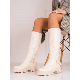Botas femininas bege com sola grossa Shelovet 2