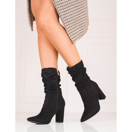 Botas pretas femininas em um poste com uma parte superior Shelovet enrugada preto 1
