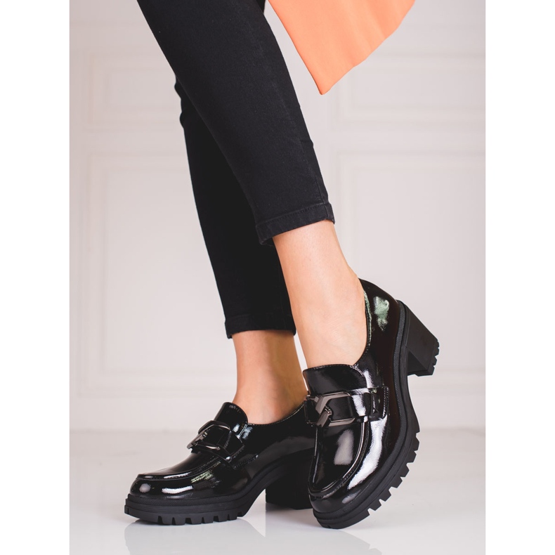 Mocassim feminino de salto alto Vinceza preto 1
