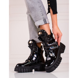 Botas femininas lacadas na plataforma Shelovet preto 1