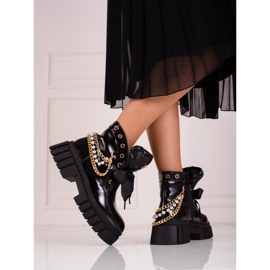 Botas femininas lacadas com enfeites Shelovet preto 2