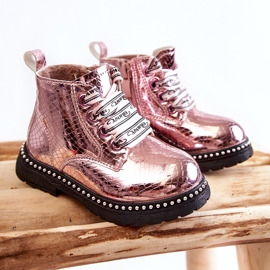 PA1 Botas de couro quentes para crianças Pink Dottie rosa 1