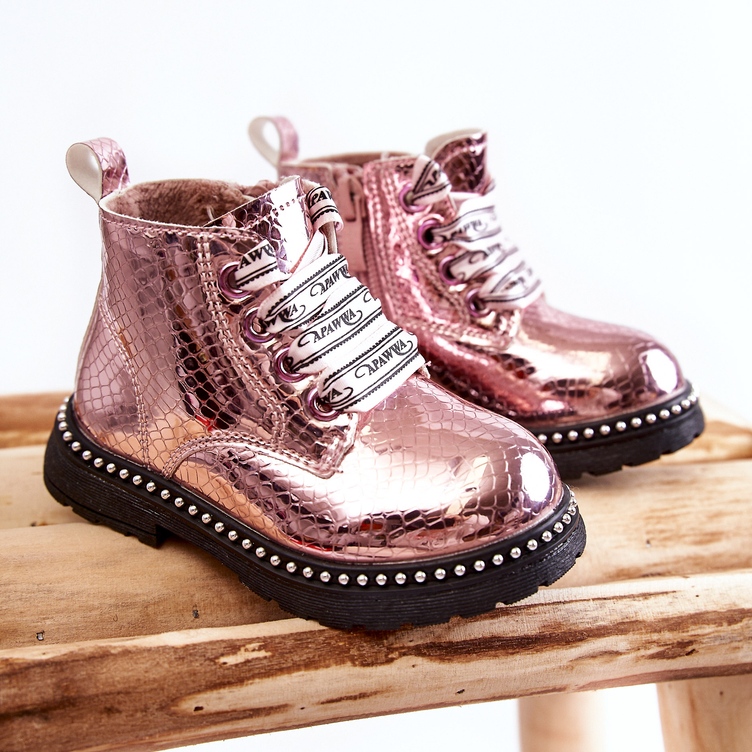 PA1 Botas de couro quentes para crianças Pink Dottie rosa 1