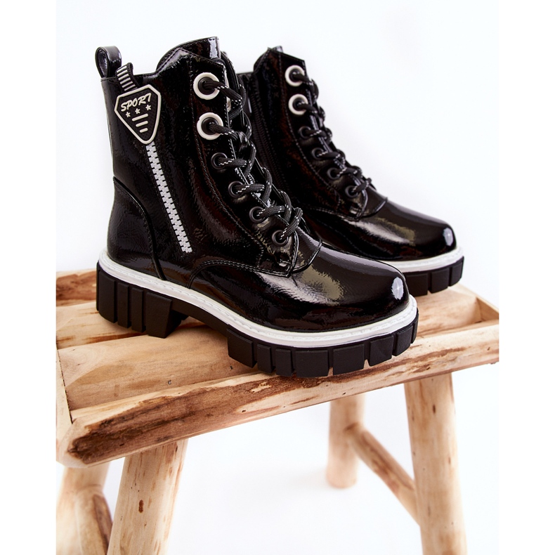 S.Barski Botas quentes pretas lacadas com zíper Marcella preto 1