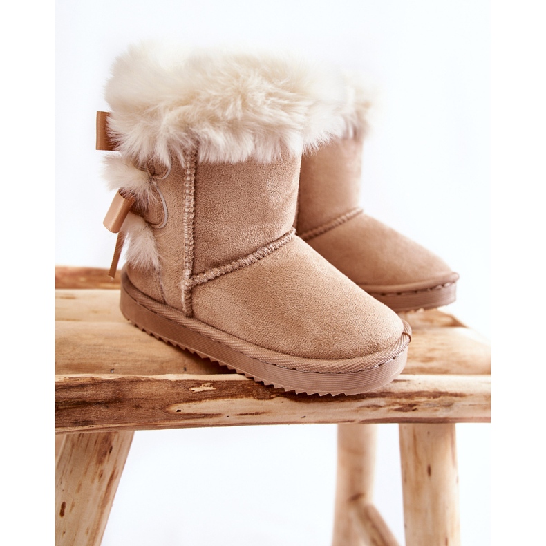 Botas quentes infantis com laços bege claro botas de neve divertidas 1 Botas quentes infantis com laços bege claro botas de neve divertidas 1