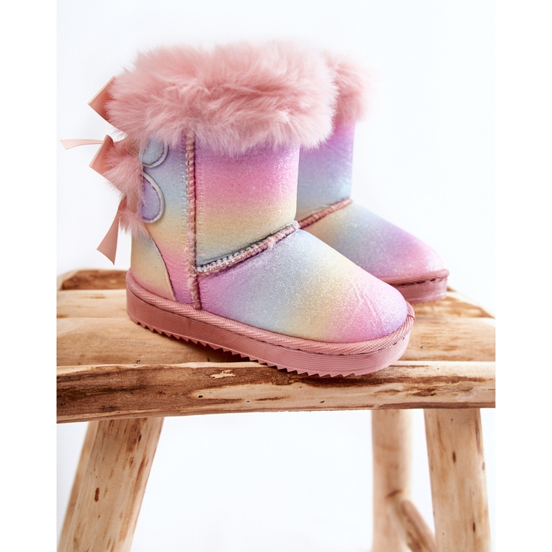 Botas quentes infantis com laços multicoloridas botas de neve divertidas rosa 1