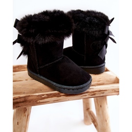 Botas quentes pretas para crianças com laços Botas de neve pretas divertidas preto 2