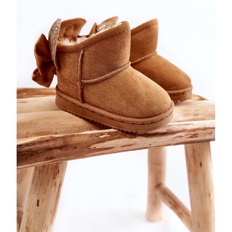 Botas de neve quentes para meninas com laços Camel Meriva marrom 2