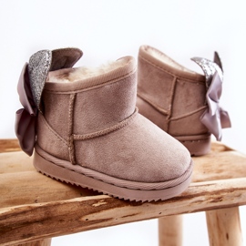Botas de neve quentes para meninas com laços Meriva cinza bege 2 Botas de neve quentes para meninas com laços Meriva cinza bege 2
