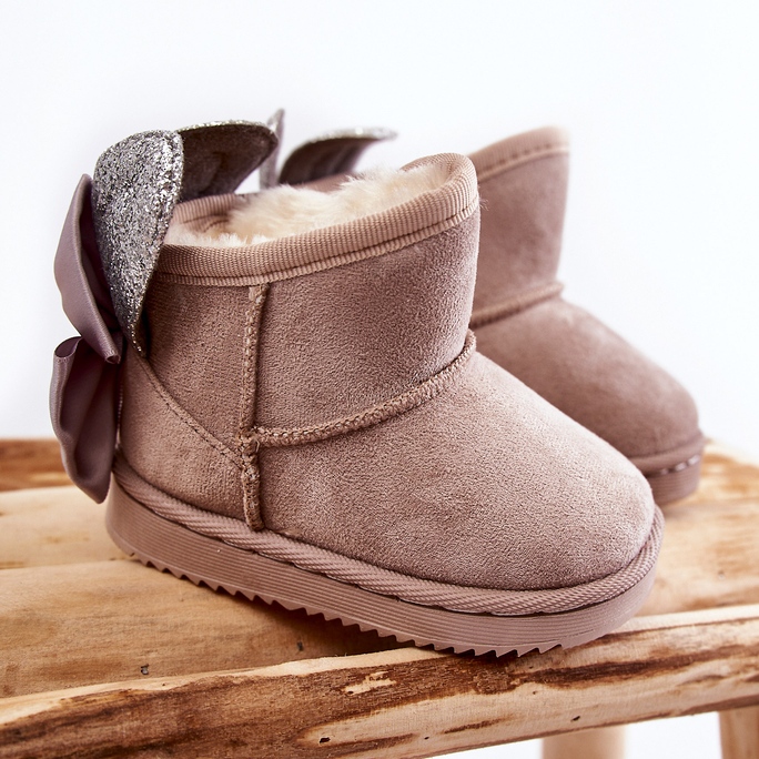 Botas de neve quentes para meninas com laços Meriva cinza bege 1 Botas de neve quentes para meninas com laços Meriva cinza bege 1