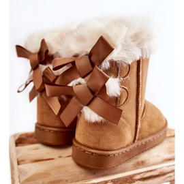 Botas quentes infantis com laços bege botas de neve divertidas castanho 2