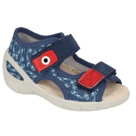 Chinelos infantis Befado de pu com velcro 065P165 azul marinho e vermelho azul-marinho 3