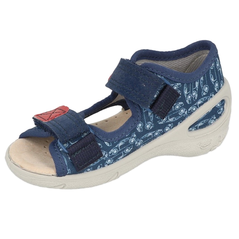 Chinelos infantis Befado de pu com velcro 065P165 azul marinho e vermelho azul-marinho 1