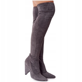 Botas de salto alto de camurça Lu Boo cinza XW37356 3