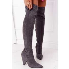 Botas de salto alto de camurça Lu Boo cinza XW37356 1