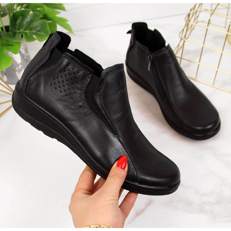 Botas femininas de couro confortáveis ​​Helios 566 pretas preto 2