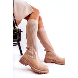 PS1 Botas rasas femininas caneladas bege Allys QT50P 4