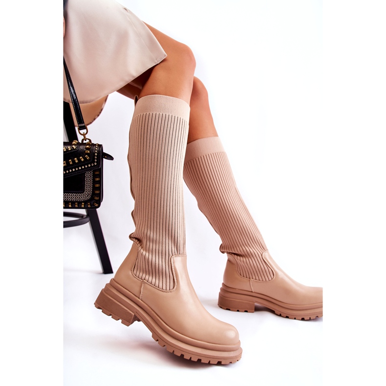 PS1 Botas rasas femininas caneladas bege Allys QT50P 4
