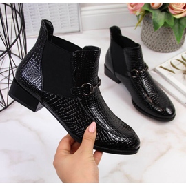 Botins pretos de couro envernizado filippo pele de cobra 2