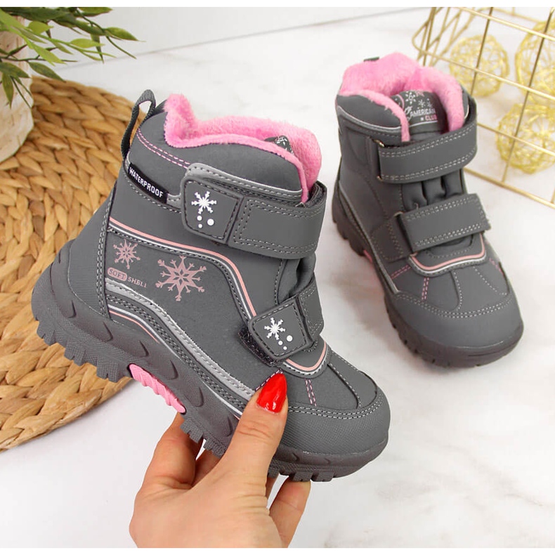 Botas de neve para menina cinzentas com velcro American Club cinza 1
