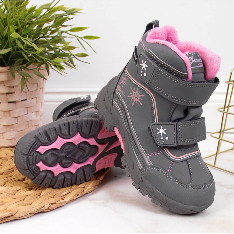 Botas de neve para menina cinzentas com velcro American Club cinza 2