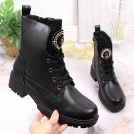 S.Barski Botas femininas pretas com contas isoladas em preto S. Barski 1