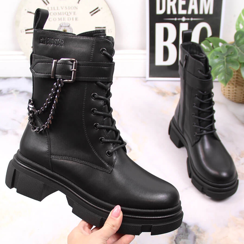 Bolsas de couro pretas para mulheres com corrente, Big Star preta aquecida KK274486 preto 1