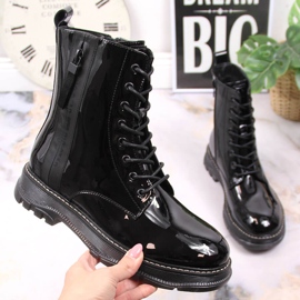 Botas femininas de couro envernizado preto com isolamento Big Star preto KK274489 1