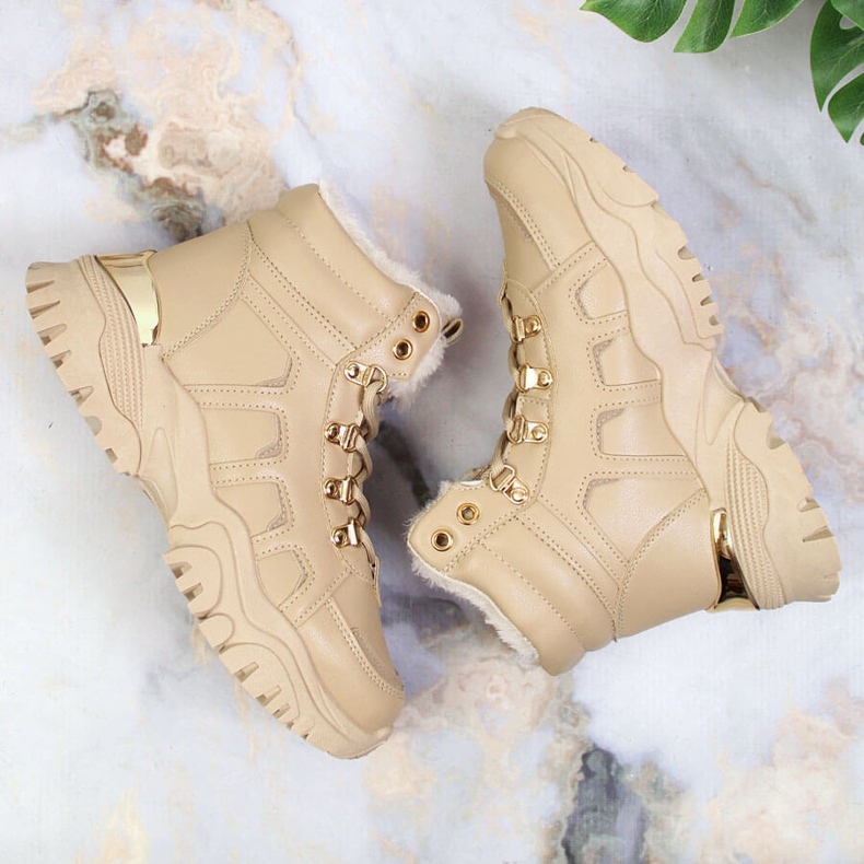 Botas de neve plataforma de mulher com pelo bege NEWS 1