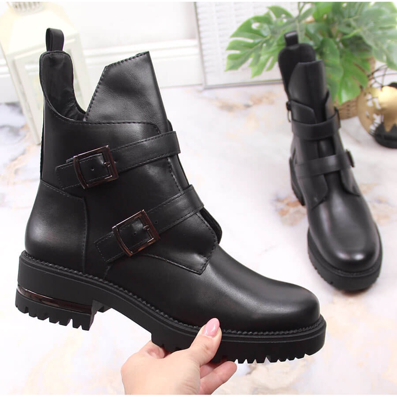 Botas femininas isolantes pretas com fivelas Sergio Leone preto 1