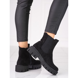 Botas Chelsea femininas na plataforma Shelovet feitas de camurça ecológica preto 1