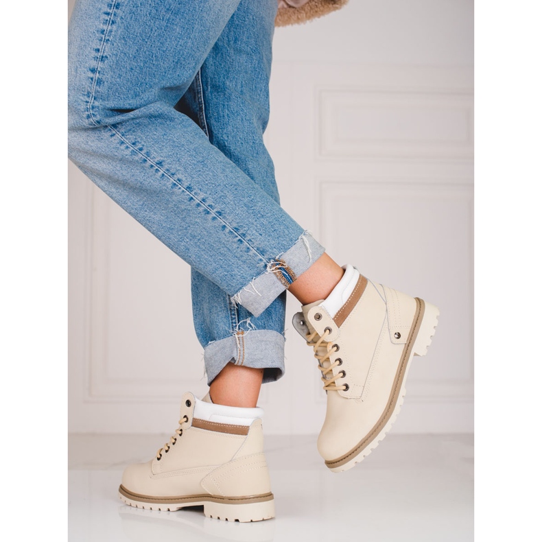 Botas de caminhada de pele de mulher DK bege 1 Botas de caminhada de pele de mulher DK bege 1