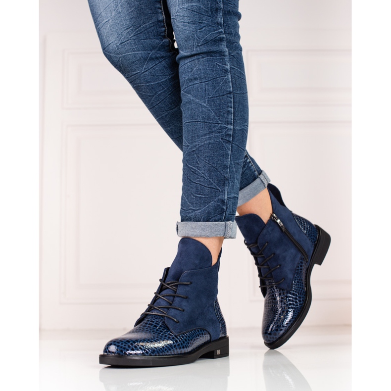 W. Potocki Botas femininas elegantes com salto chato da Potocki azul marinho azul 1