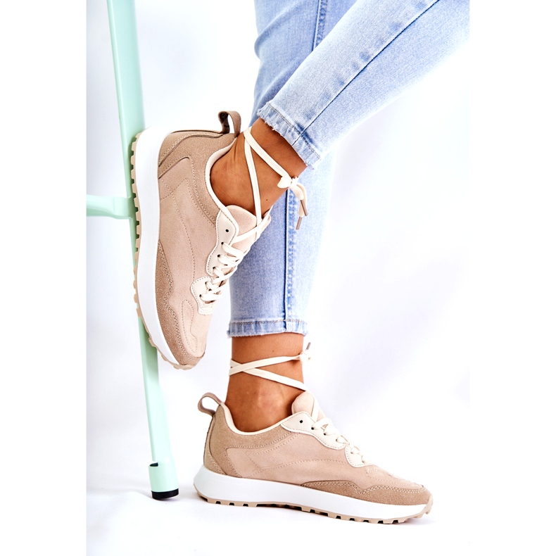 PG1 Tênis esportivo feminino de camurça bege Nayla 2