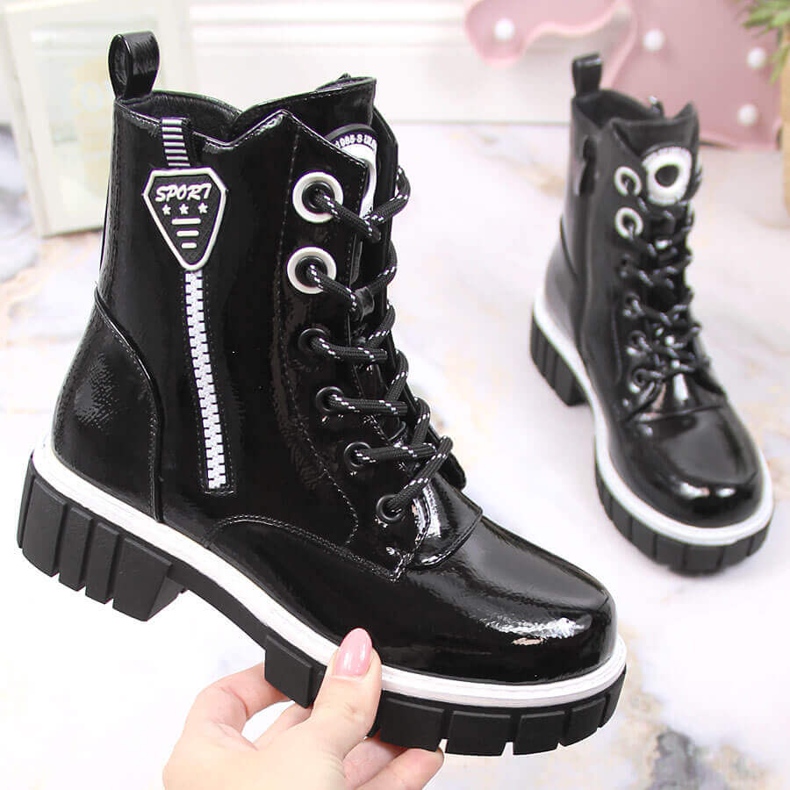 S.Barski Botas lacadas isolantes pretas para menina por S. Barski preto 1